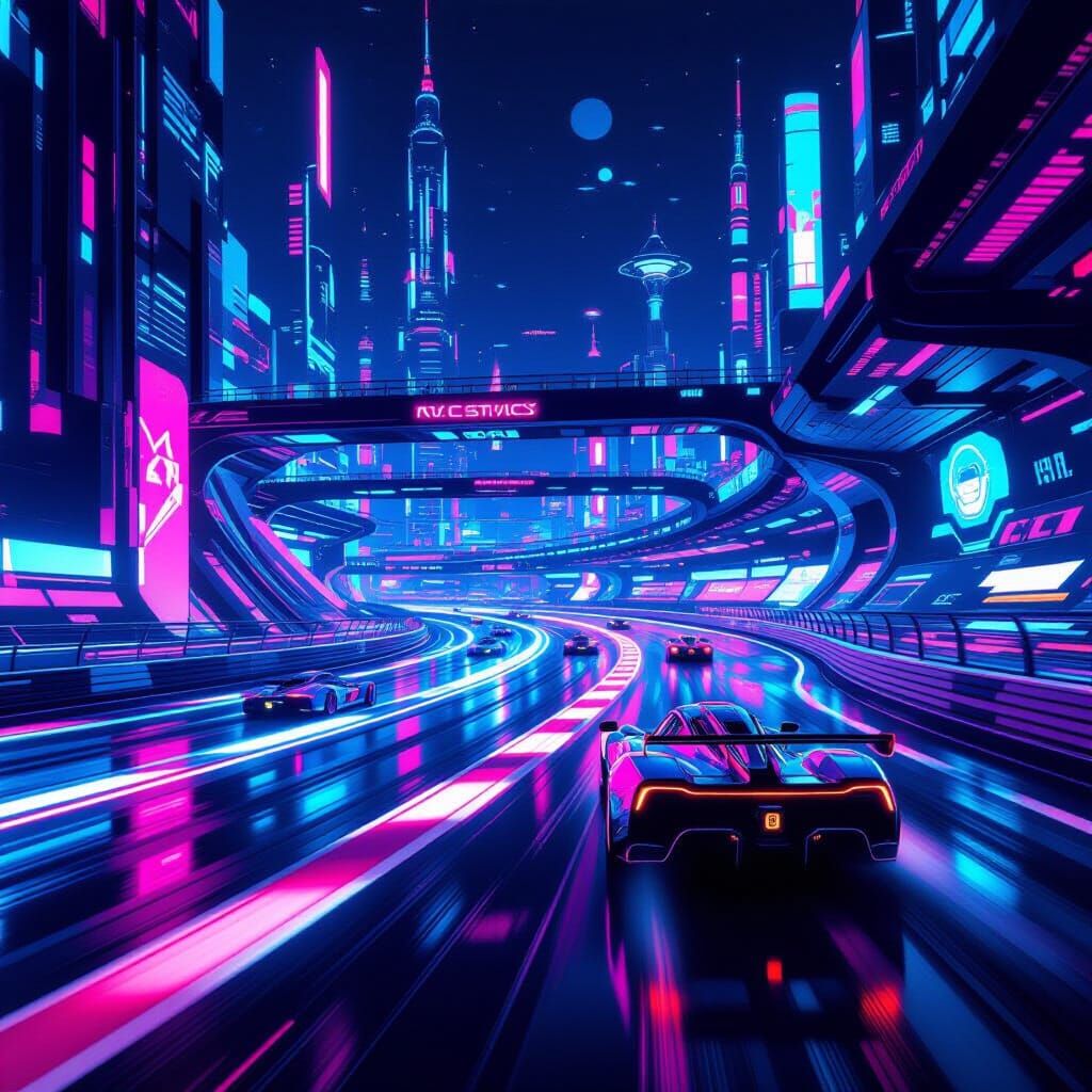 Futuristic Neon Raceway in Cyberpunk Style
