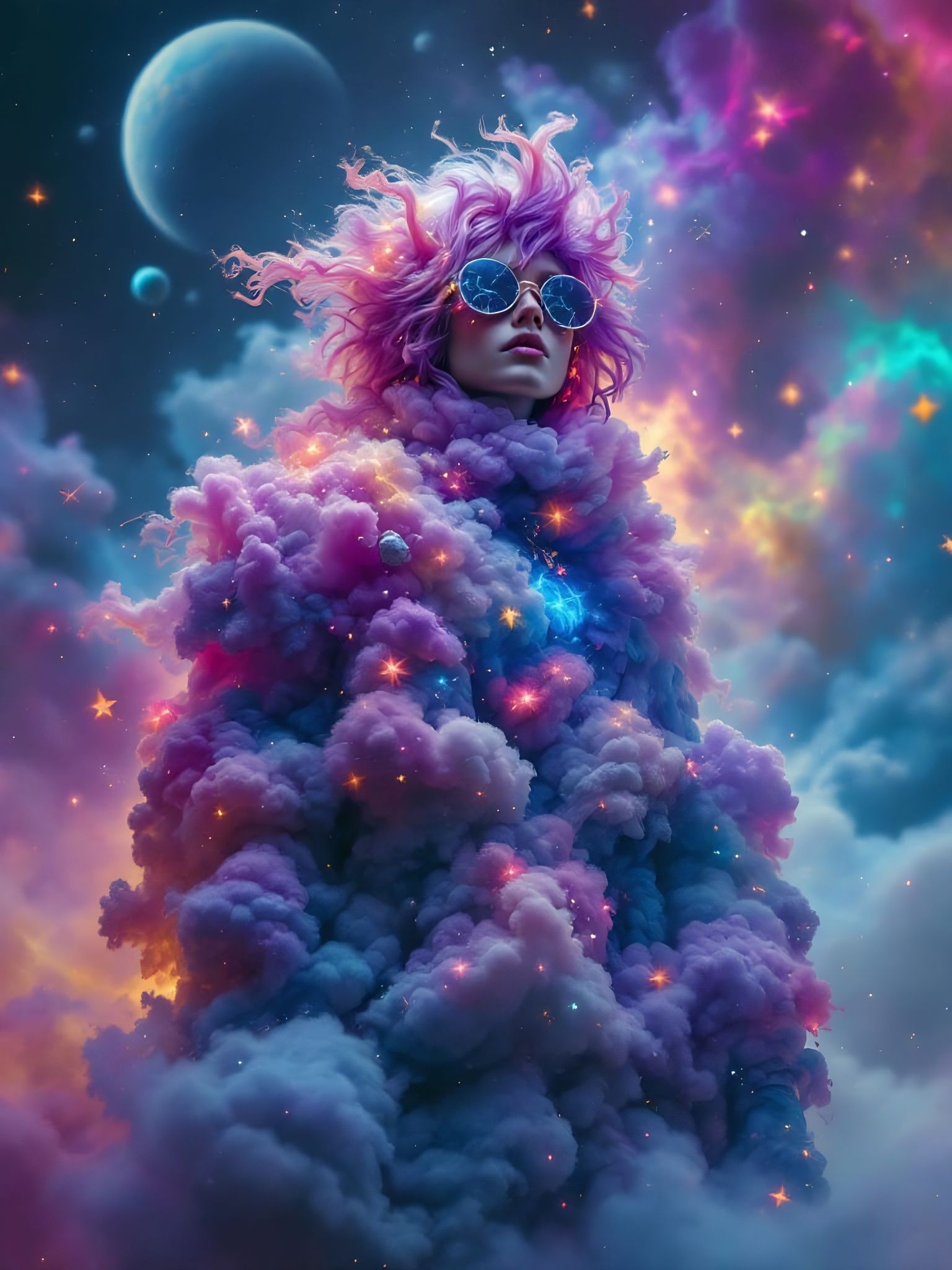 NebulaPunk Character in Star-Filled Cosmic Scene