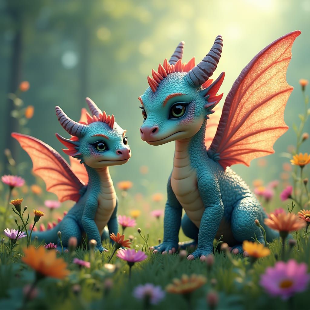 Whimsical Dragons and Fairies in Enchanted Meadow