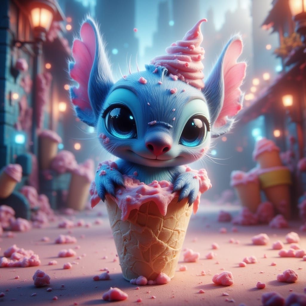 Cute Stitch Ice Cream Cone 3D Render
