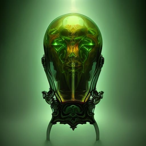 Alien Specimen in Bell Jar: Digital Horror Art