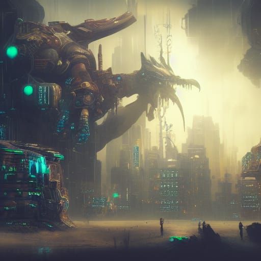 Cyberpunk Mech in Detailed Matte Painting