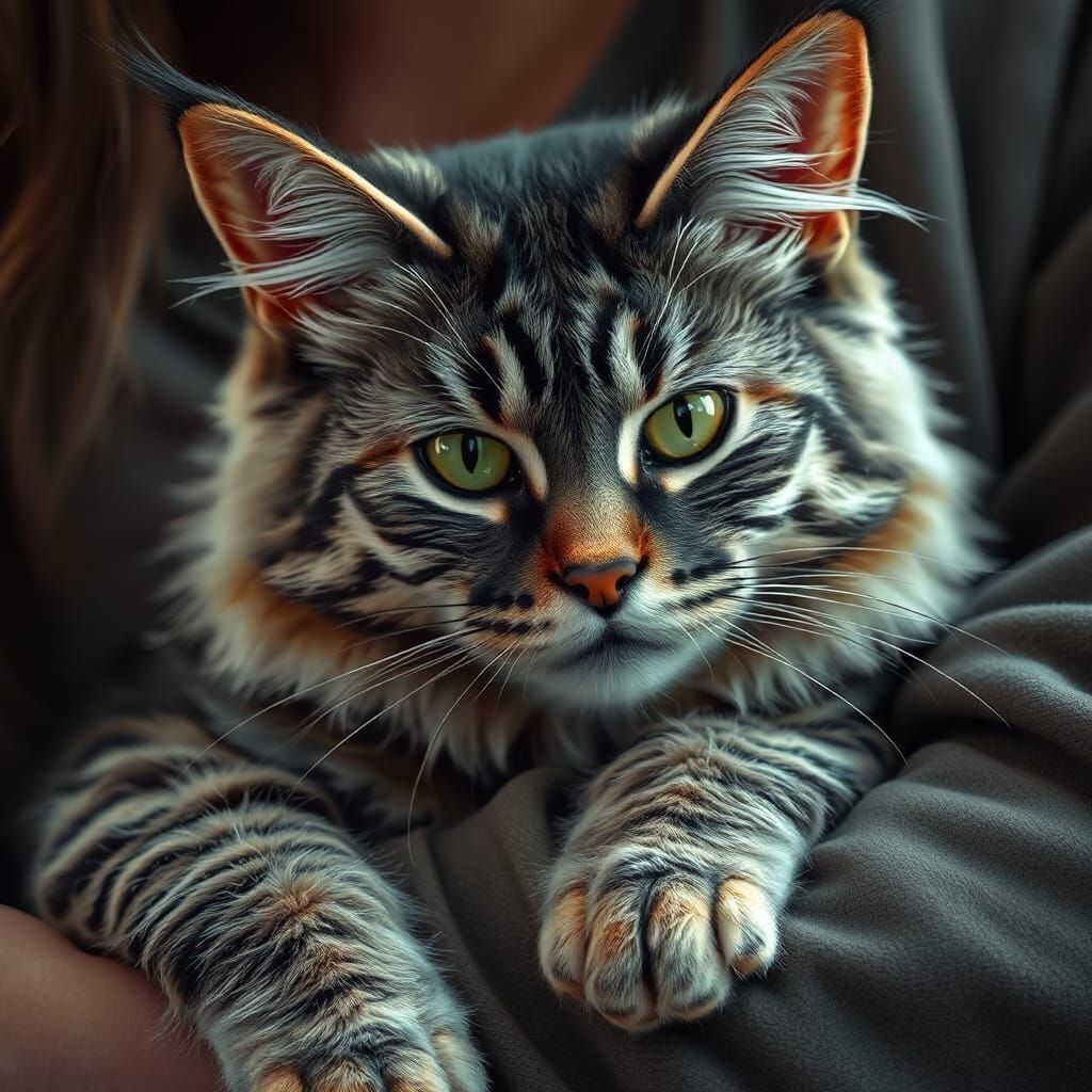 Affectionate Maine Coon Cat in Detailed Digital Painting
