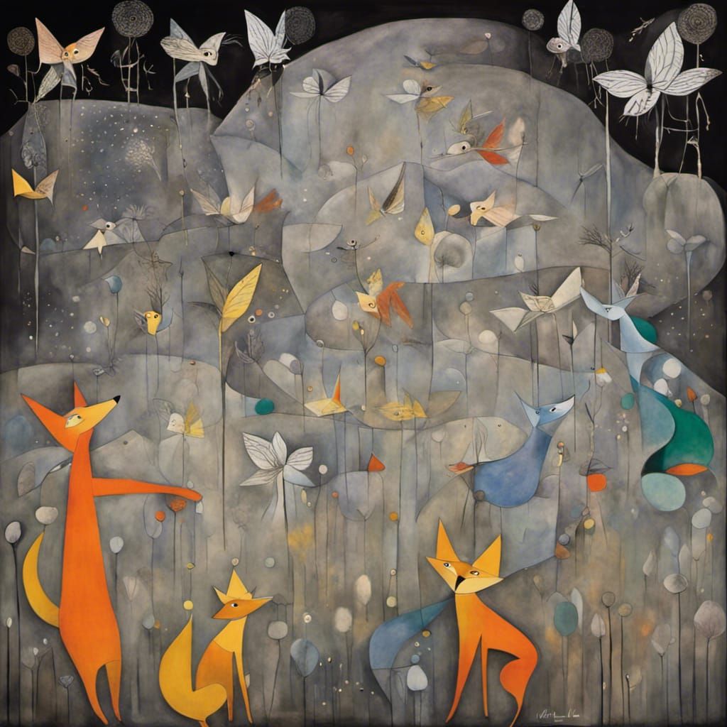 Foxes and Fairies in Surreal Dandelion Dreamscape