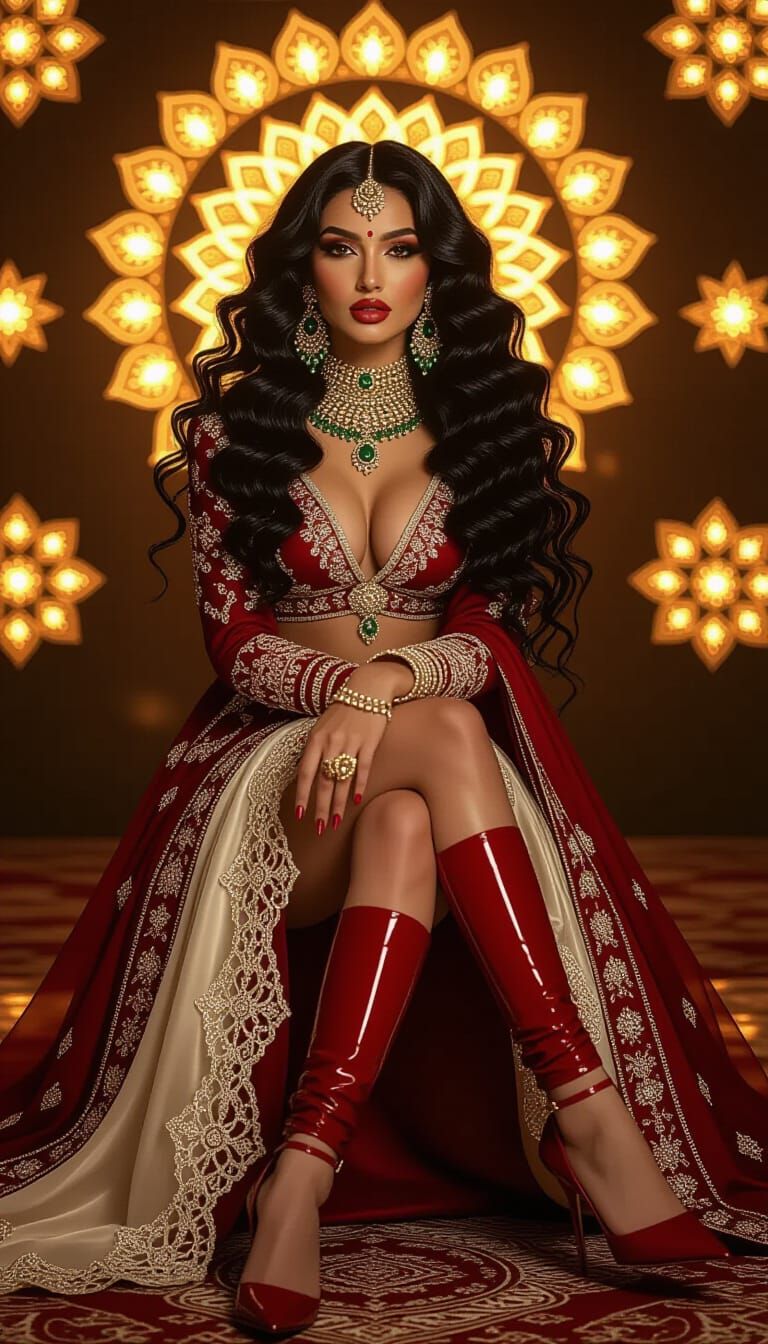 Stunning Woman in Indian Jewelry with Golden Mandalas