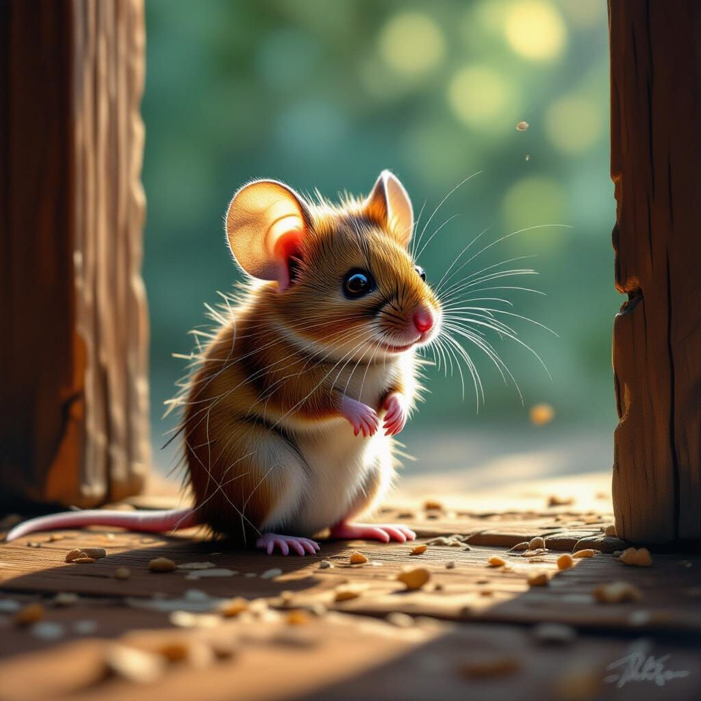 Spiderweb Mouse Art on Jarrah Floorboards