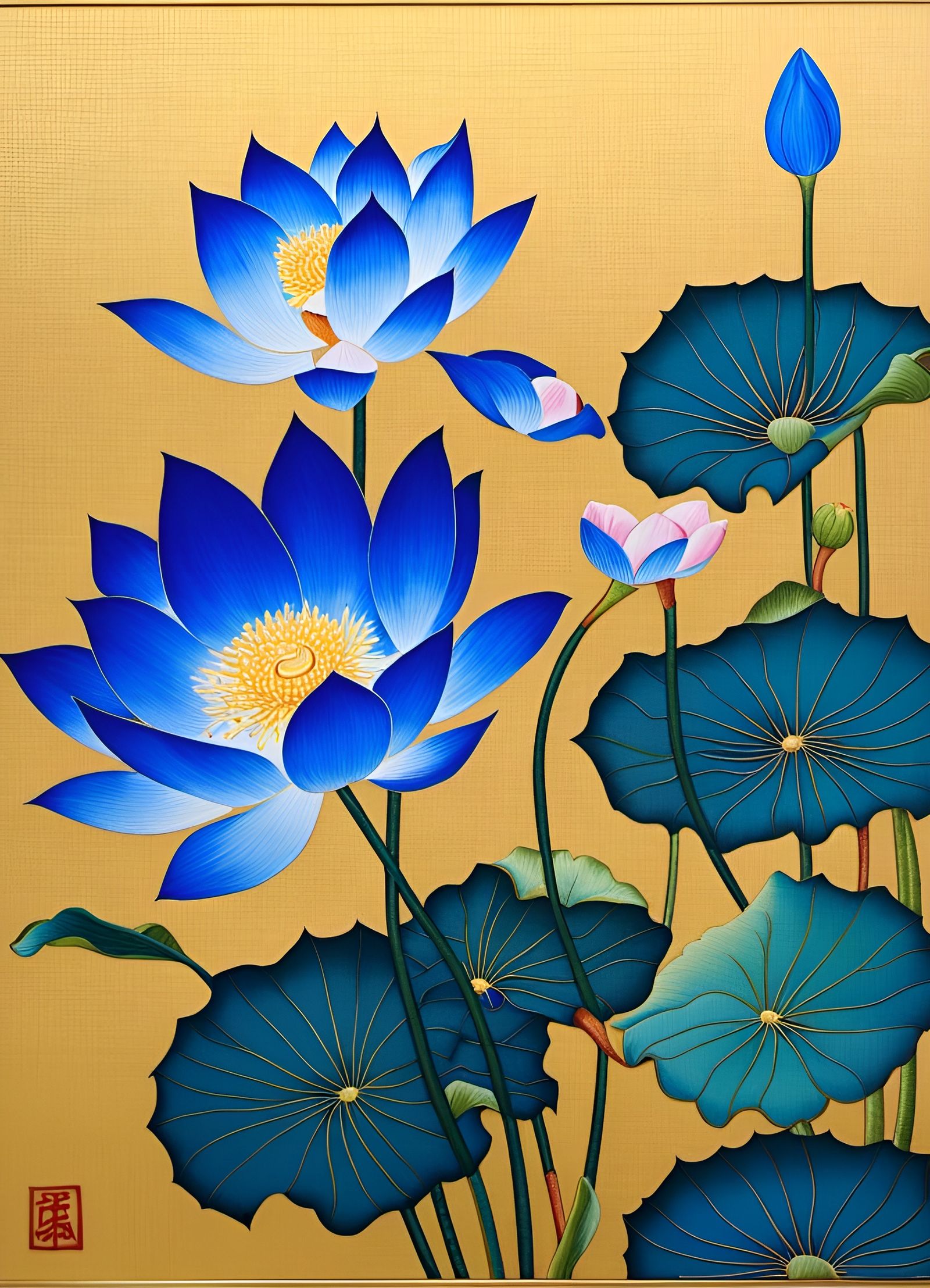 The Blue Lotus Nelumbo Lutea with Buds and Lotus Fruits