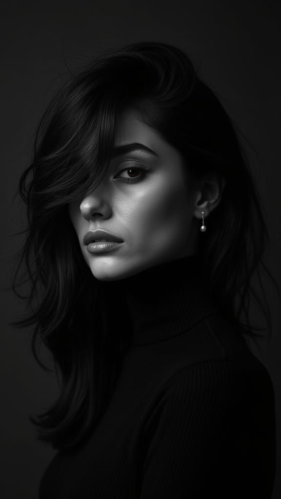 Monochrome Editorial Portrait: Moody Confidence in High-Fash...
