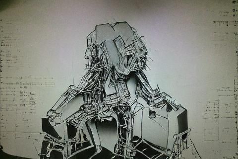 Hyperdetailed Mech in Line Drawing Style