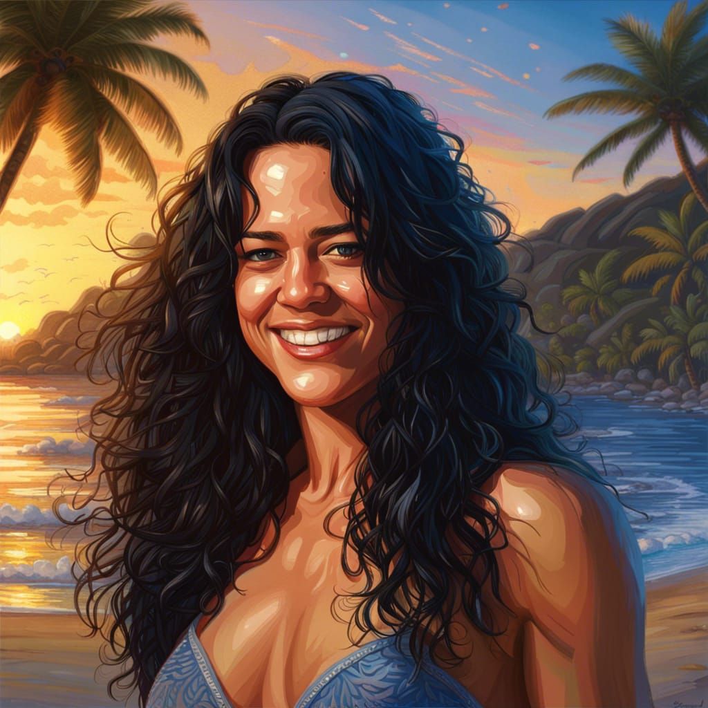Michelle Rodriguez Portrait on a Beach at Sunset