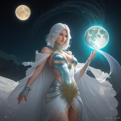 Moonlit Woman on Beach, Fantasy Art