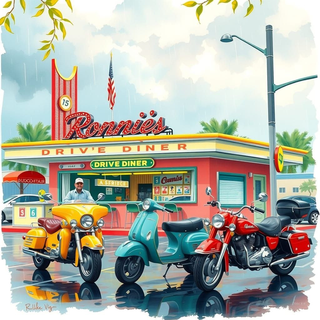 Retro Ronnies Drive-In Diner in Vibrant Springtime