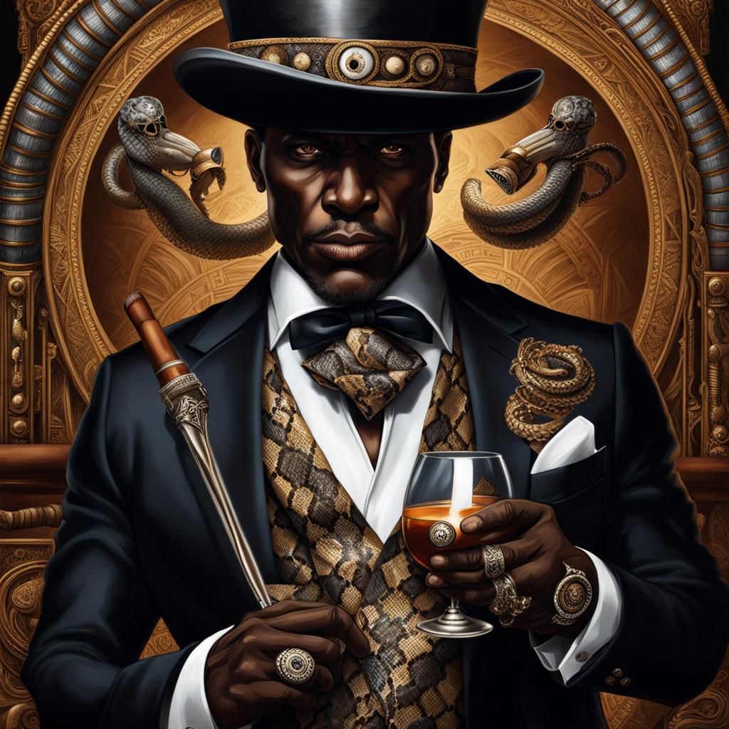 Elegant Voodoo Man with Python and Rum