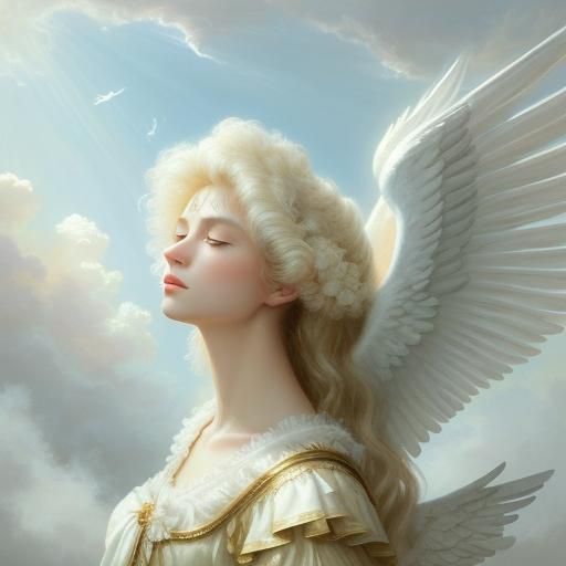 Baroque Angel Descending from Heaven in Oil Painting