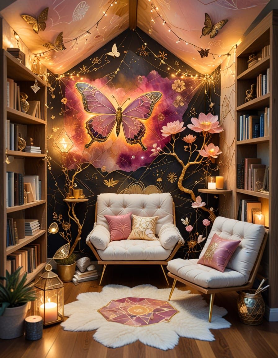 Dreamlike Reading Nook with Abstract Flowers