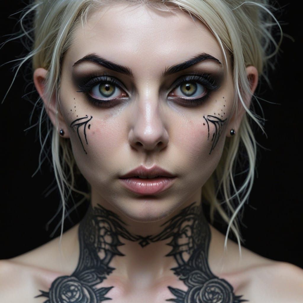 Gothic Twin Siren with Intricate Tattoos