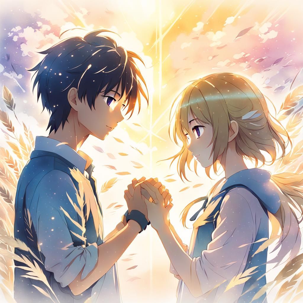 Romantic Anime Couple in Dreamy Pastel Hues
