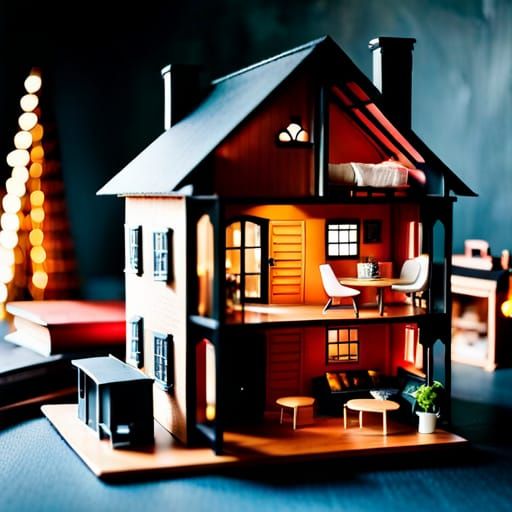 Detailed Retro Dollhouse with Miniature Furniture