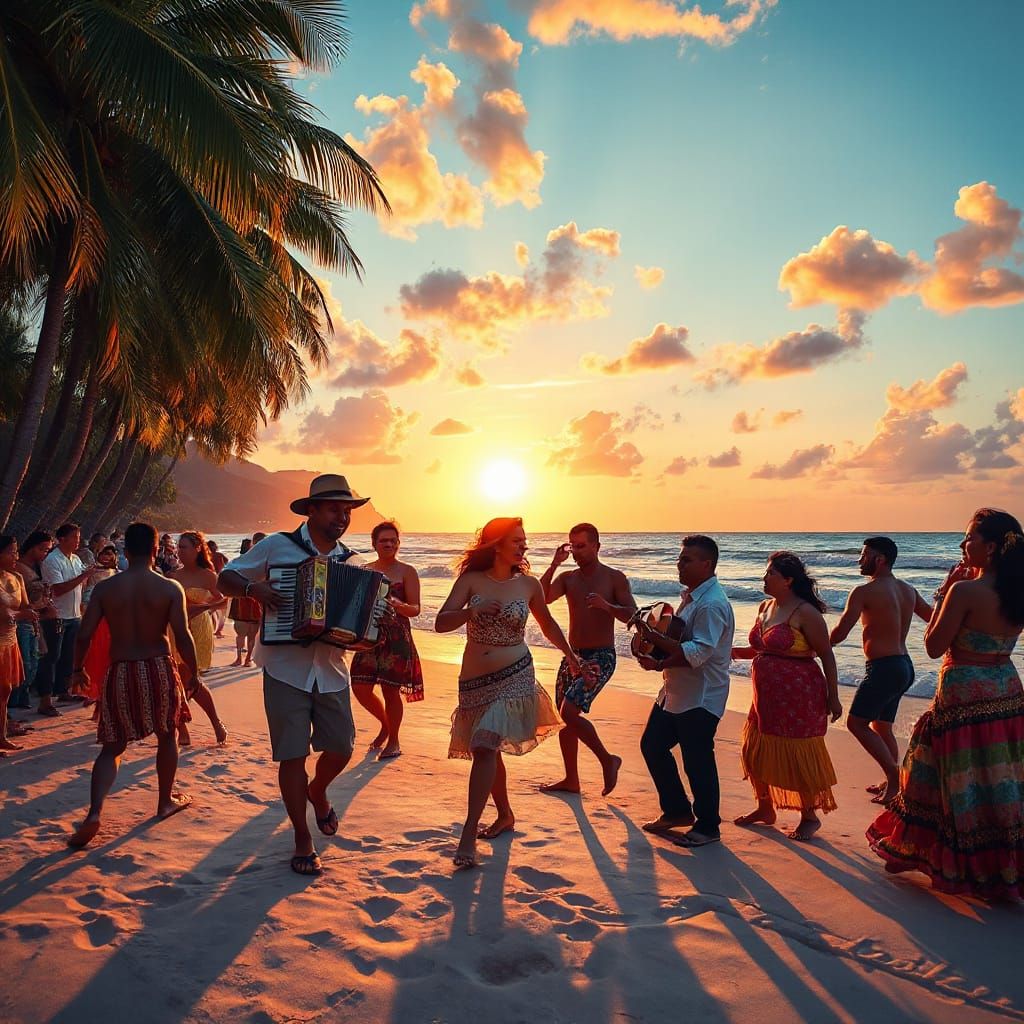Forró Dance on Beach at Sunset: Digital Painting