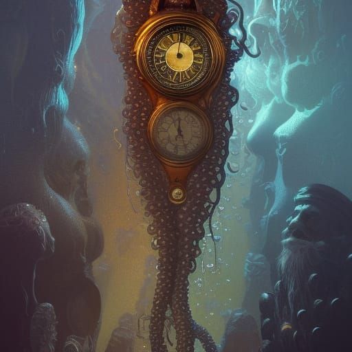 Slime Tentacle Grandfather Clock Portrait in Art Nouveau Sty...