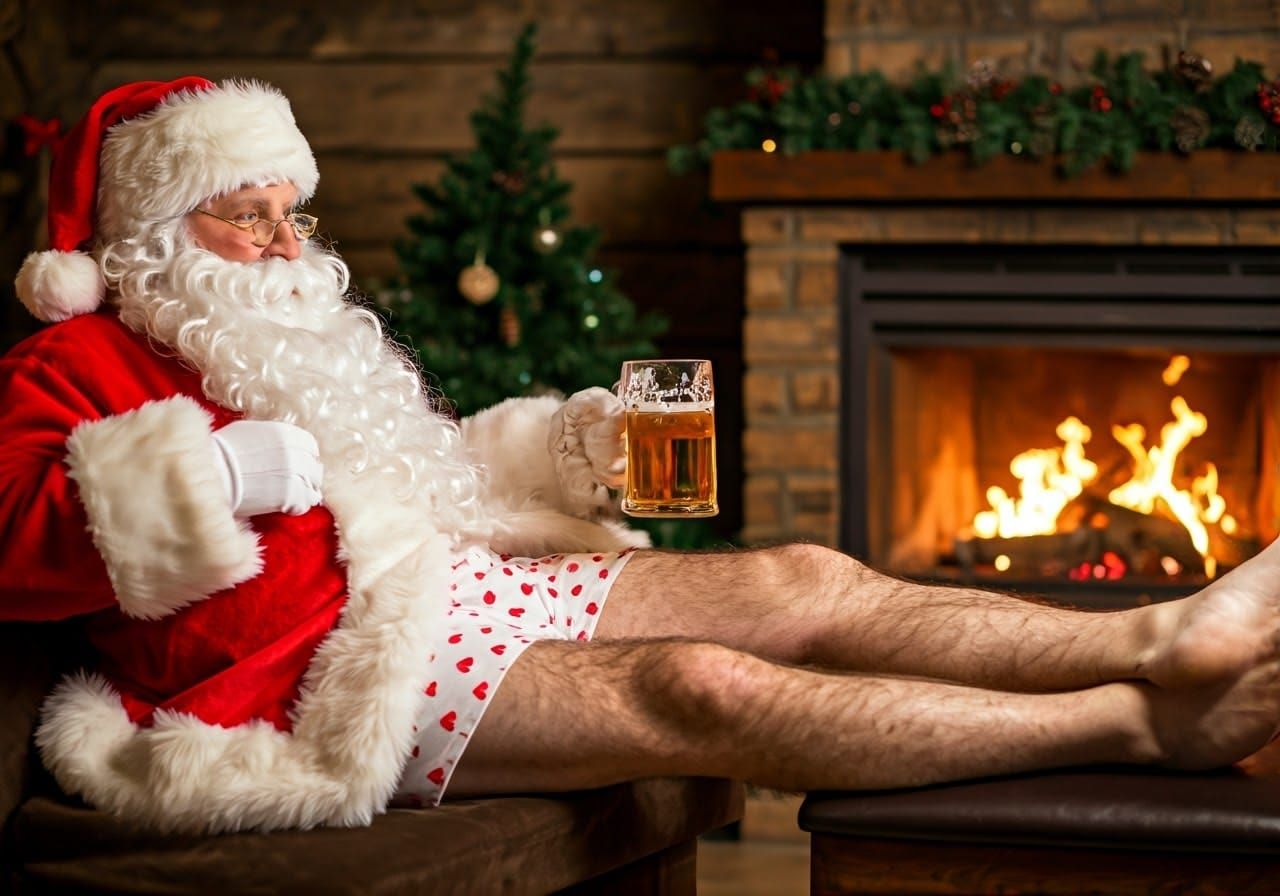 Santa Lounging at Home on Christmas