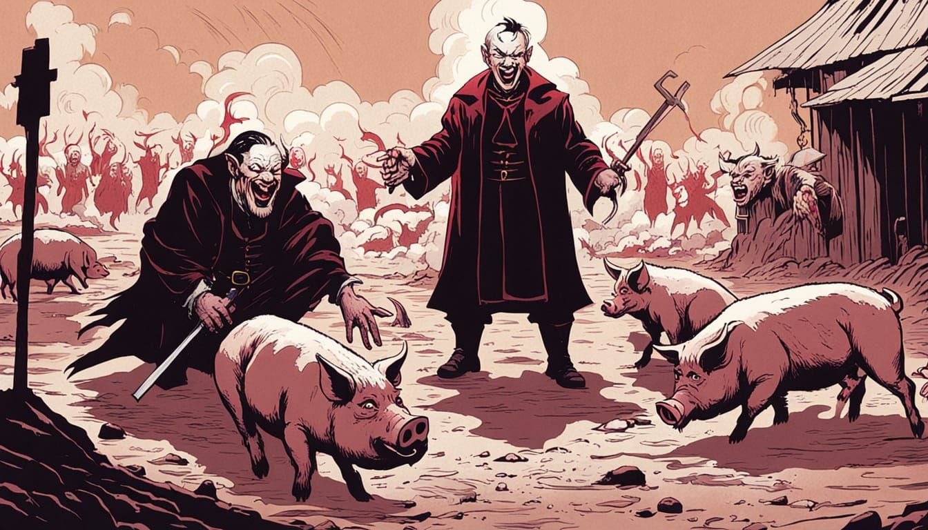 Dark Fantasy: Satan, Priest and Fallen Pigs