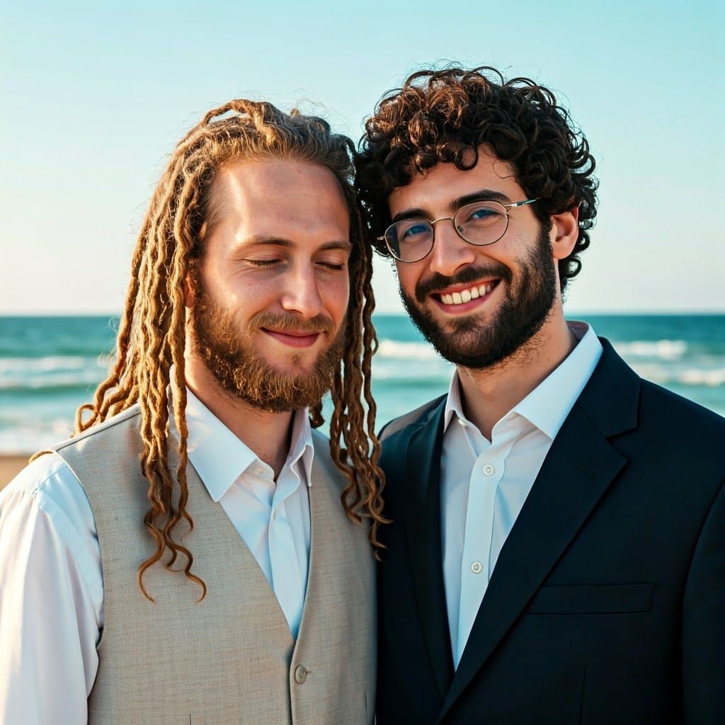 Hasidic Men on Beach in Fantasy Concept Art Style