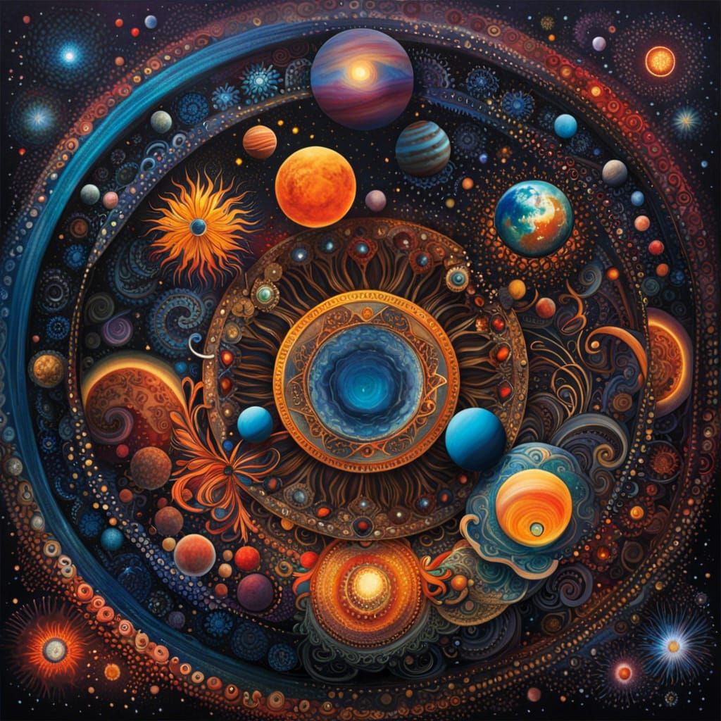 Astronaut's Mandala: Celestial Gouache Painting