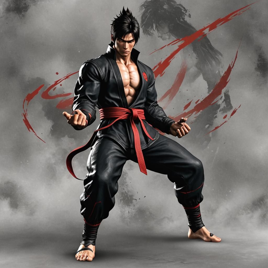 Jin Kazama in Fighting Stance Under Neon Lights