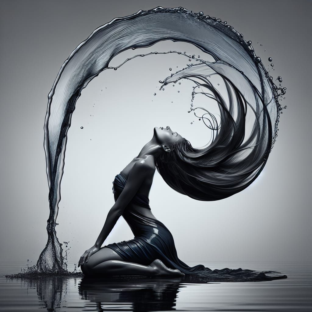 Woman in Water: Dynamic Black and White Image