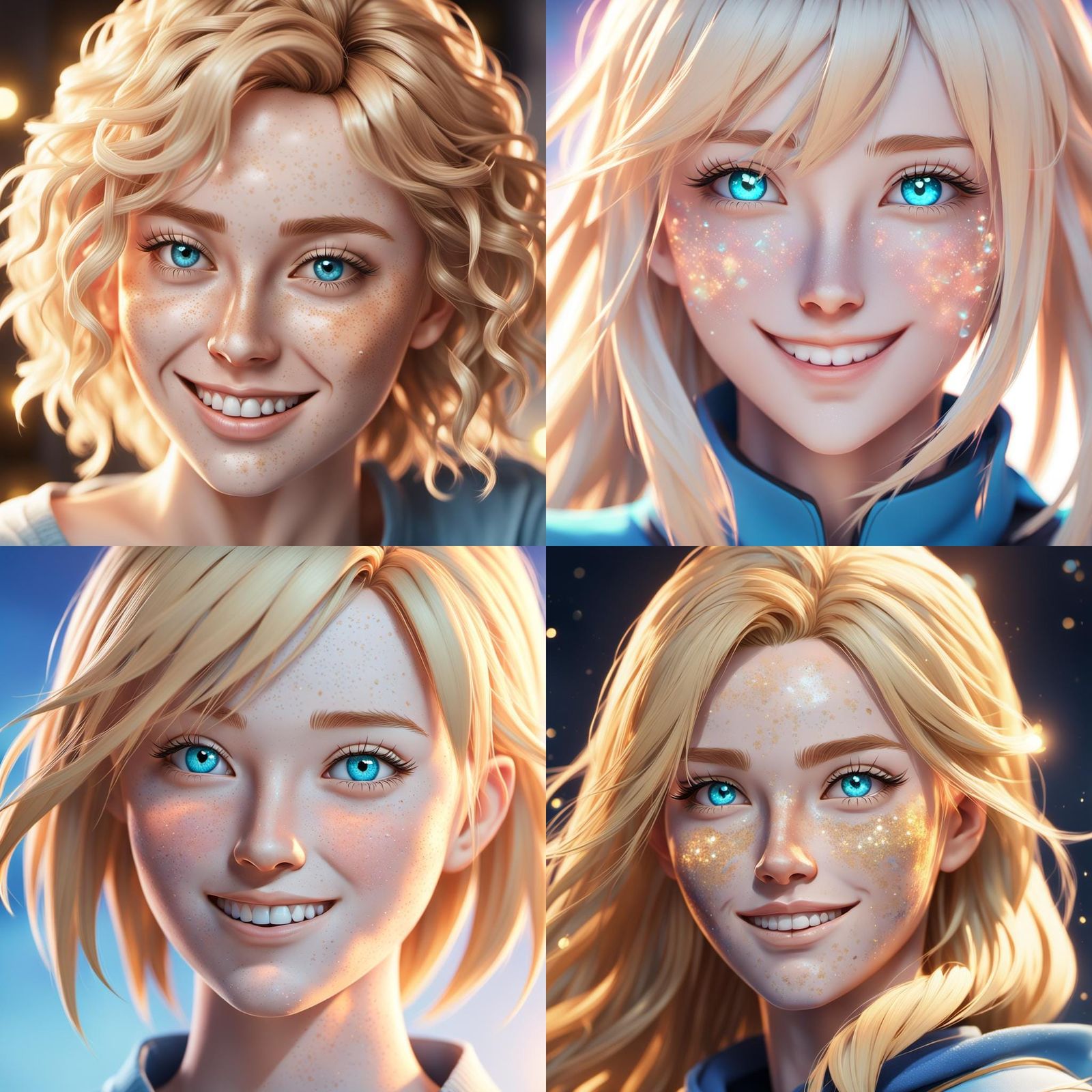 Blond Girl with Blue Eyes in 3D Anime Style