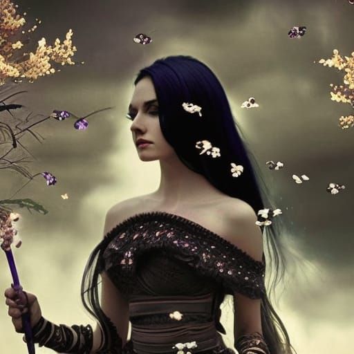 Stunning Woman Casting Purple Magic Spell