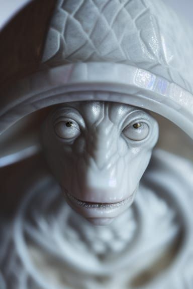 Photorealistic Lizard Wizard Marble Carving