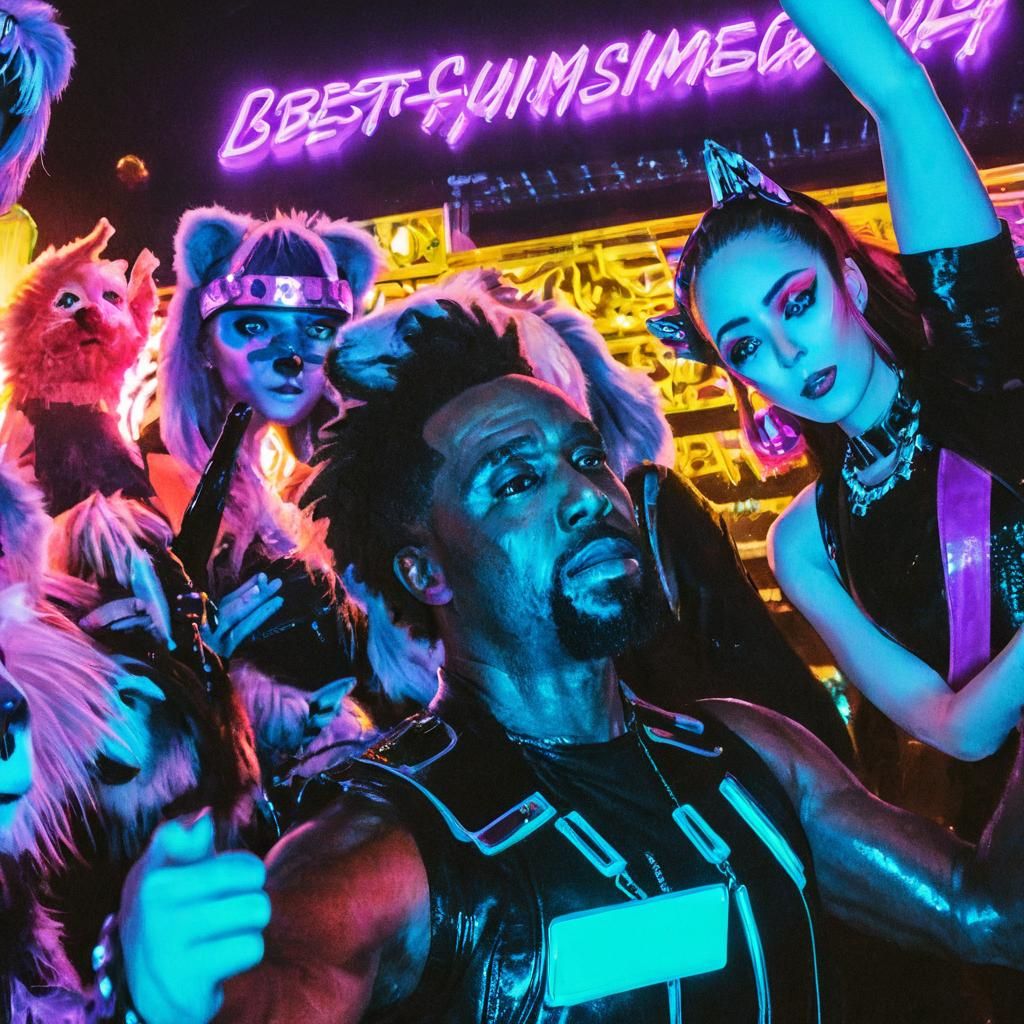 Anime Rave Party with Oiled Dancers in Neon Lights