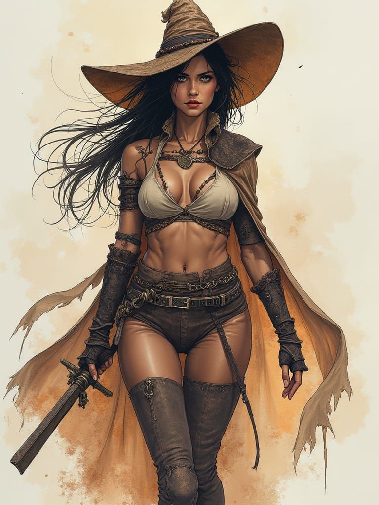 Fierce Fantasy Caster in Ink and Watercolor