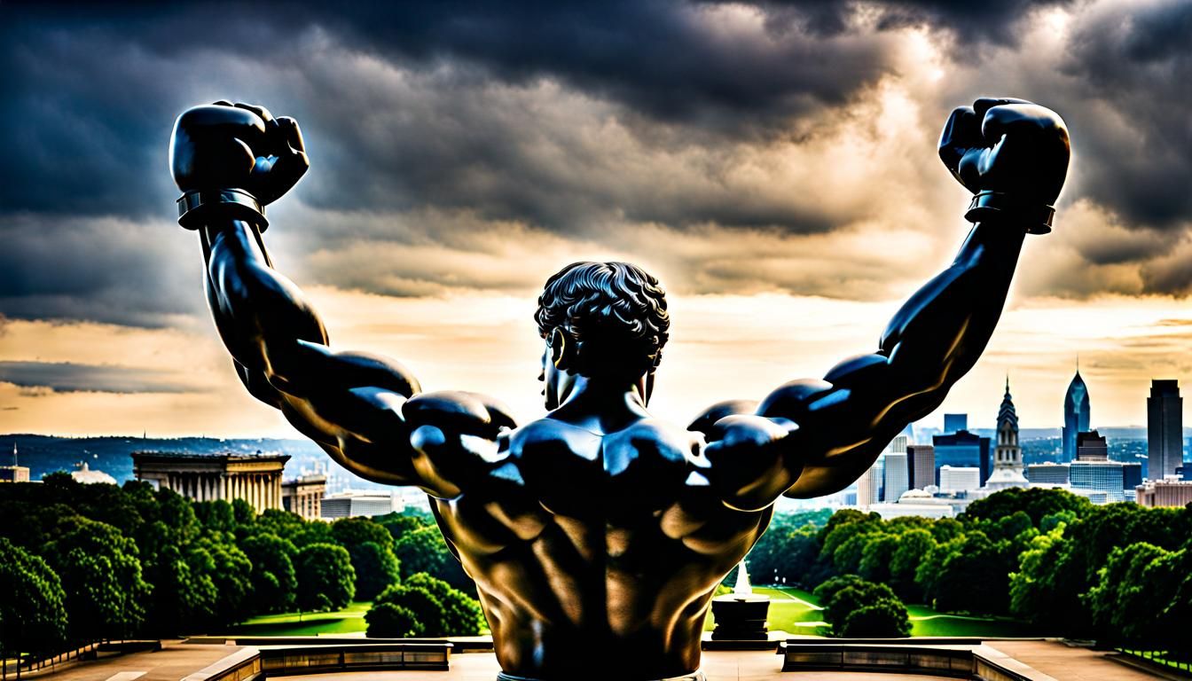 Rocky Balboa Statue Overlooking Philadelphia in HDR