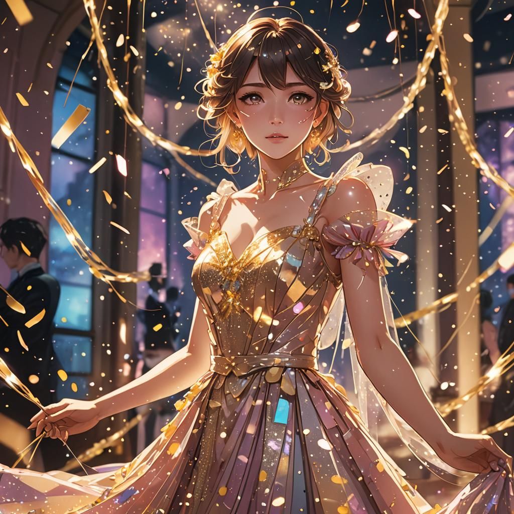 Anime Girl at Party with Confetti: Studio Trigger Style