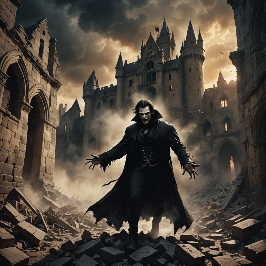 Vampire's Disintegration: Castle Collapse at Dawn