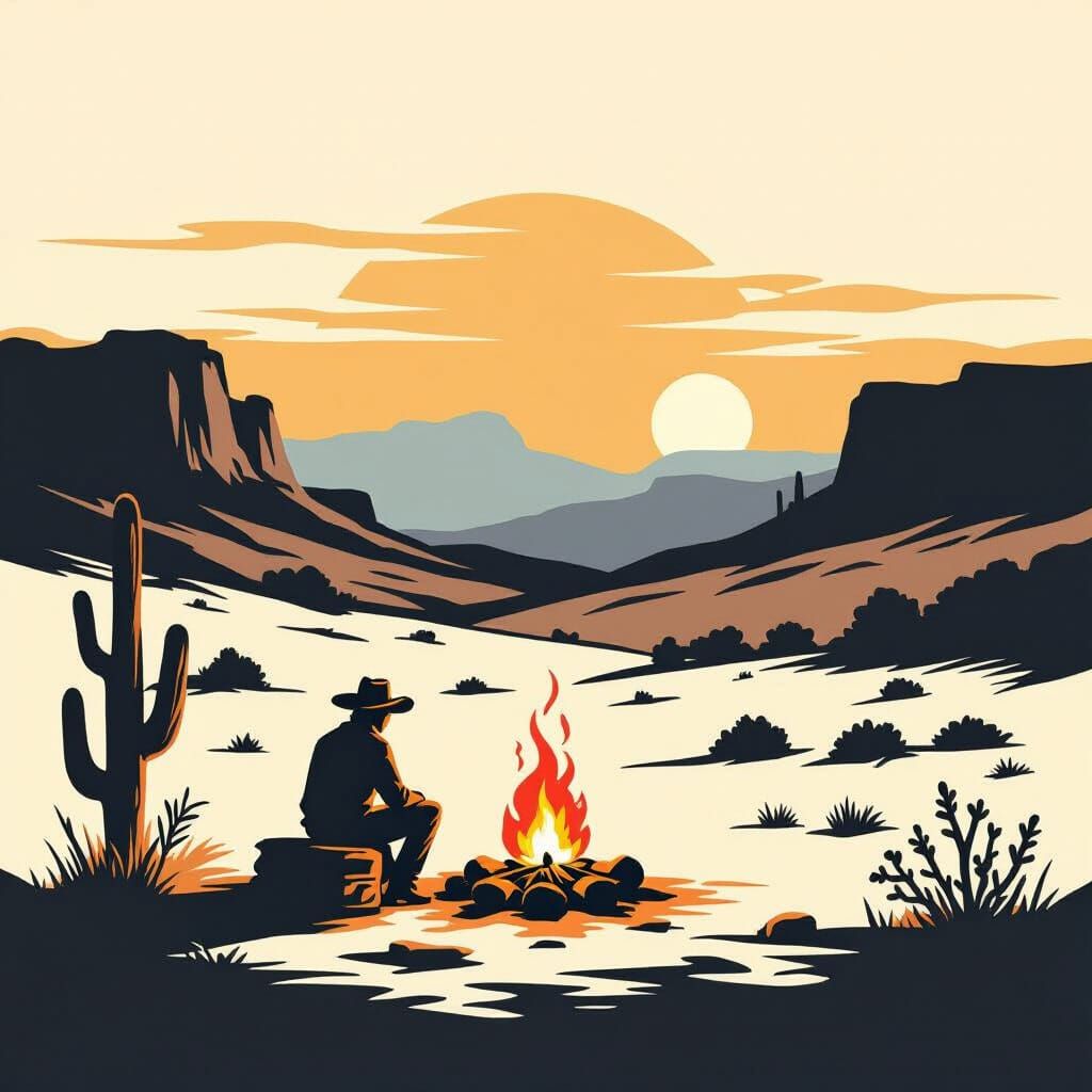 Minimalist Wild West Campfire at Dusk Logo