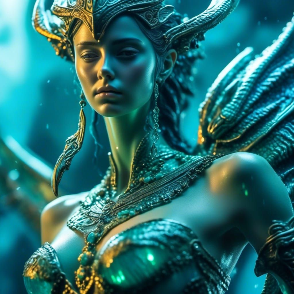 Luminous Glass Alien Warrior in Dragonbath