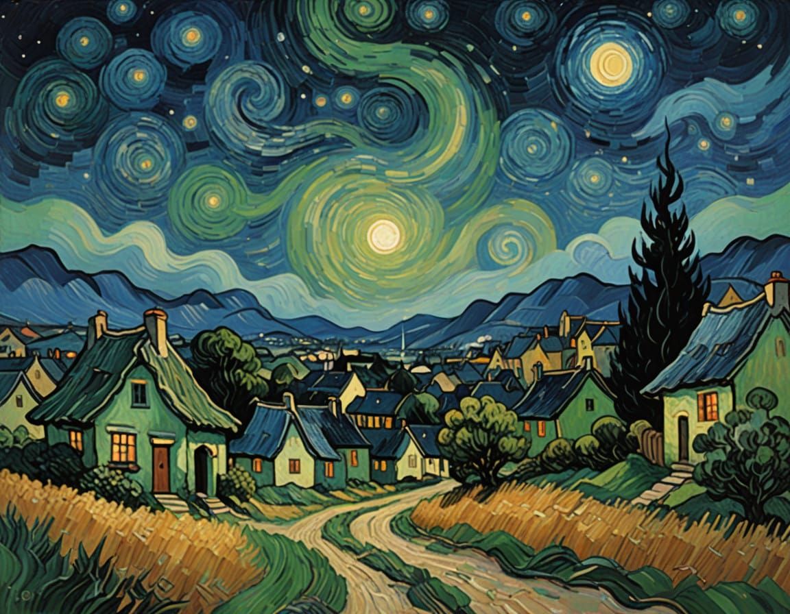 Whispers of the Cosmos: A Dreamy Nighttime Village