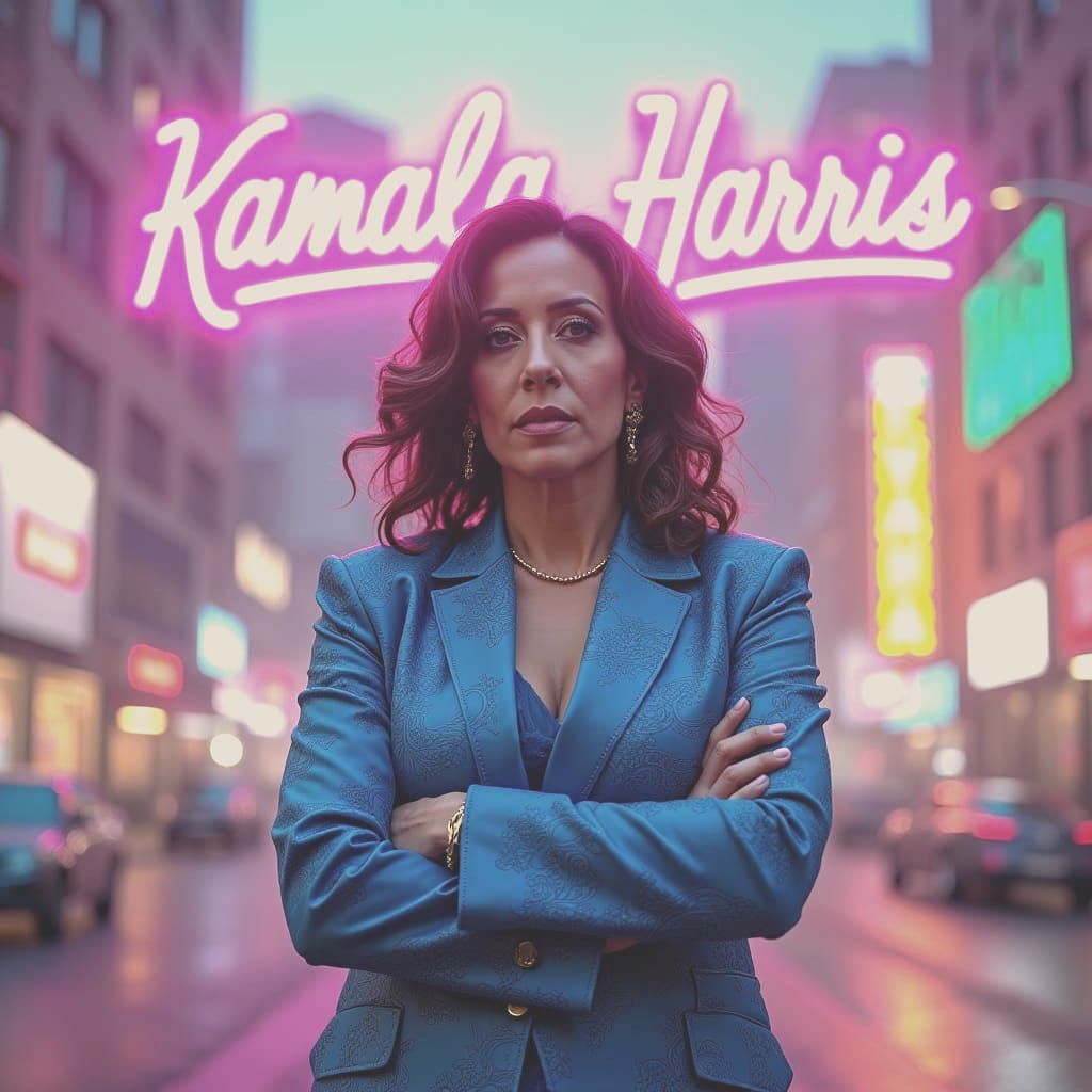 Kamala Harris Portrait in Fluorescent Neon Colors