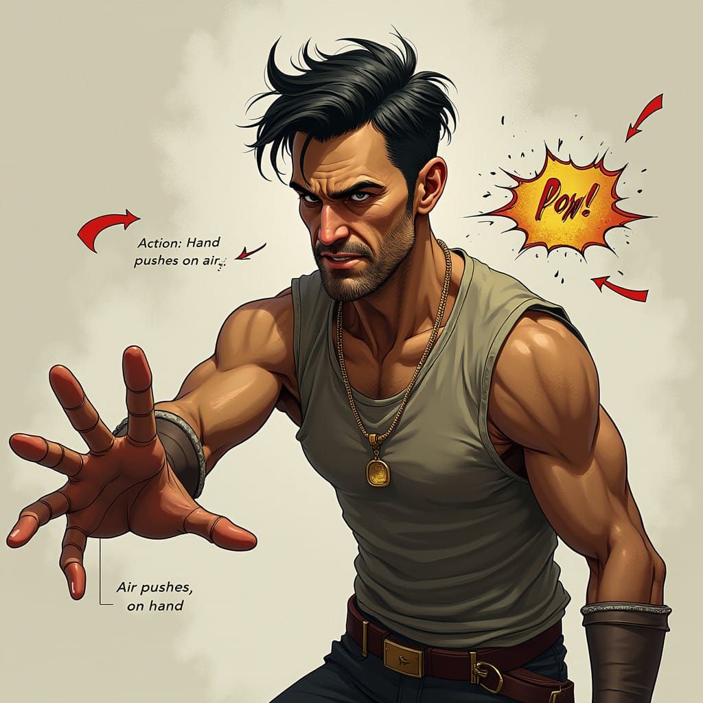 Determined Warrior Striking an Invisible Force Field