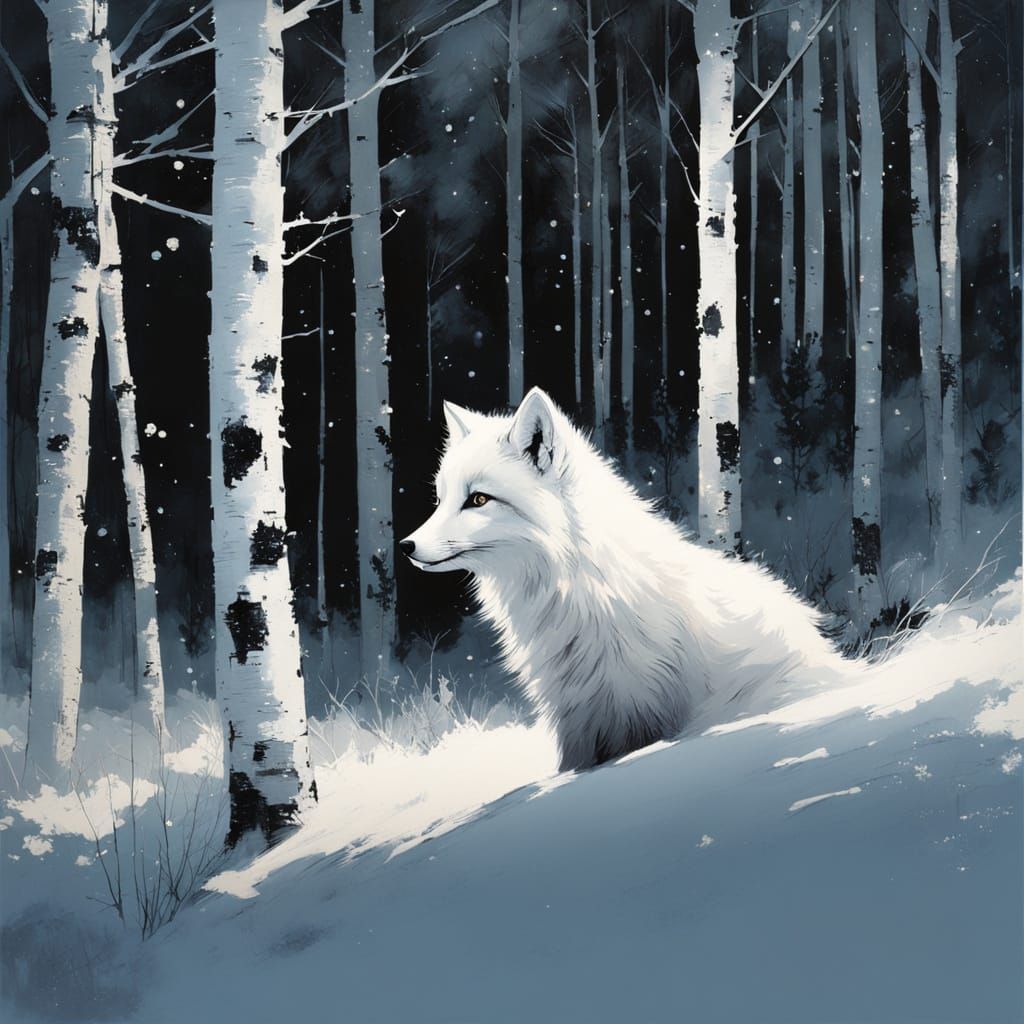 Winter Arctic Fox Under Ethereal Stars