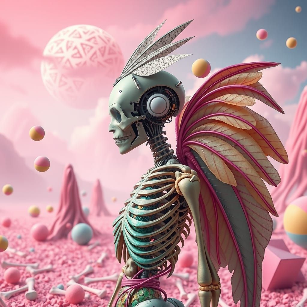 Android Cyborg in Dreamlike Candy Landscape
