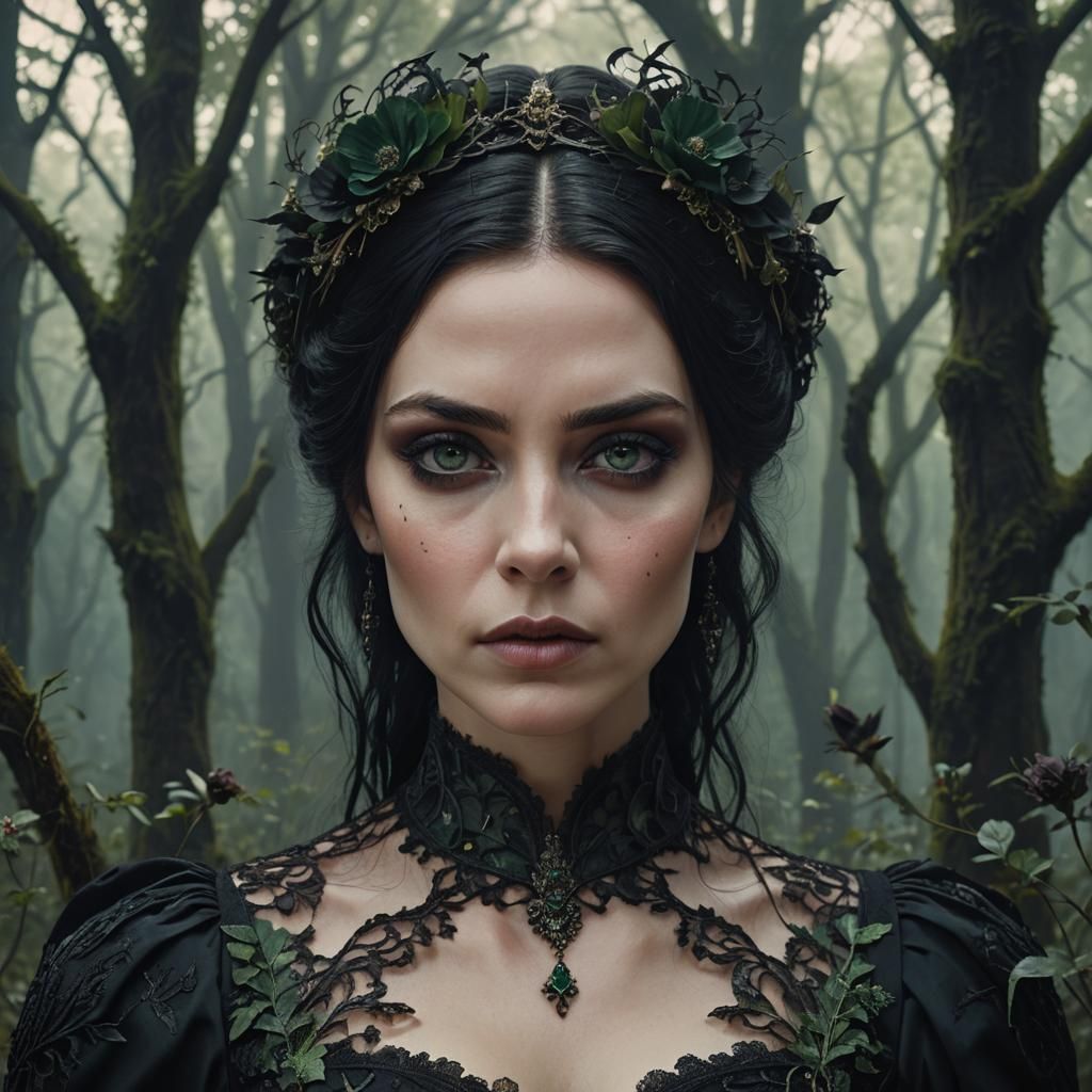 Regal Woman in Mystical Forest: Dark Fantasy Art