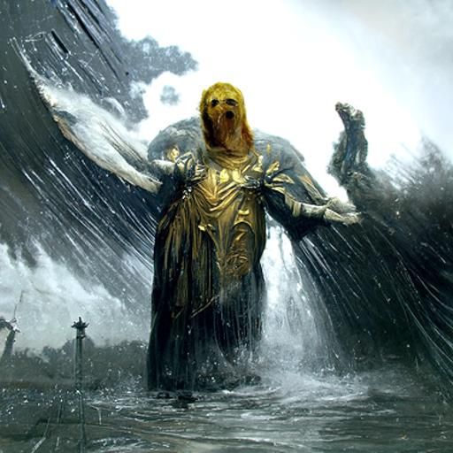 Golden Angel's Downpour on Holy Land: Horror Art