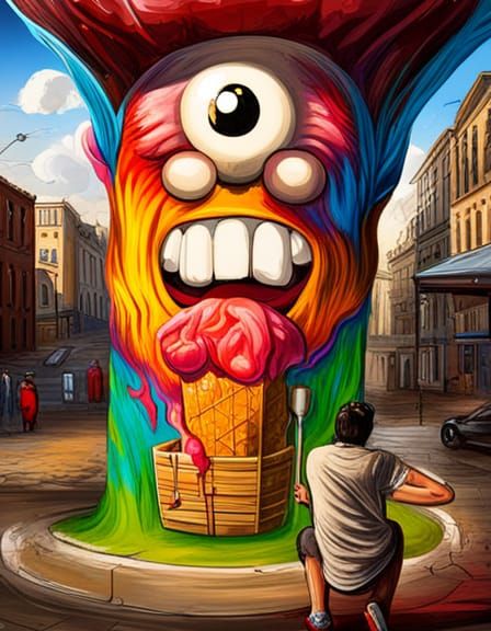 Kawaii Ghost Eating Ice Cream Graffiti Art