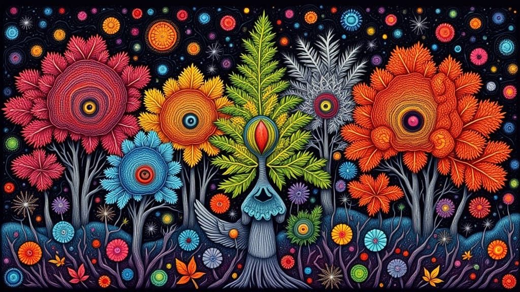 Kinetic Pointillism Autumn Landscape