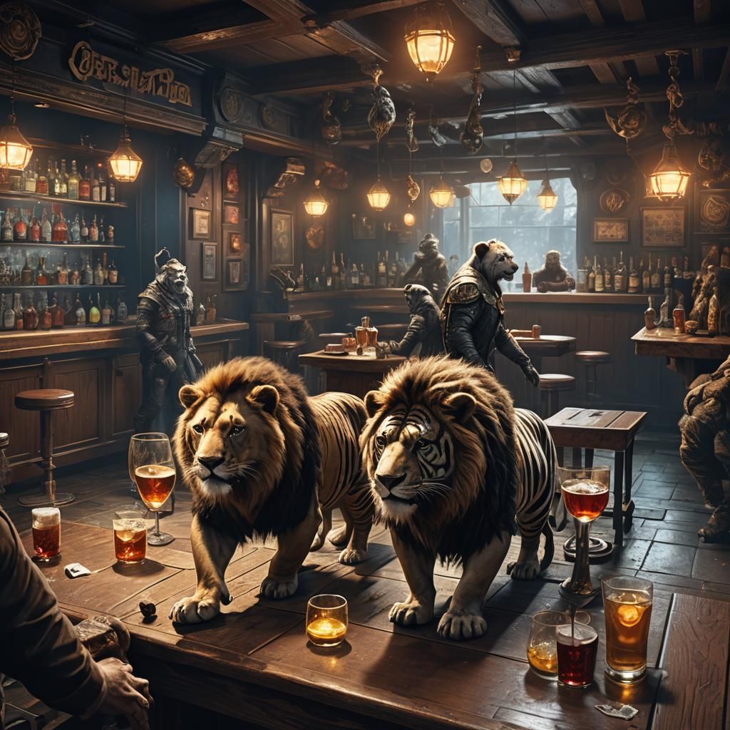 Lion, Bear, Demon, and Zebra Walk Into a Bar